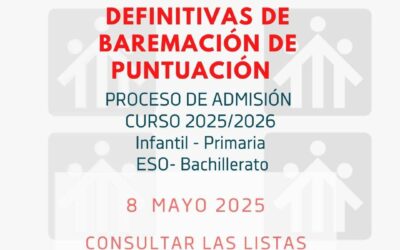 Admisión Escolar Comunidad de Madrid 2025: Fechas clave y publicación de Listas definitivas de puntuación 8 de Mayo