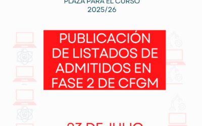 Publicación de listados de admitidos en Fase 2 de CFGM